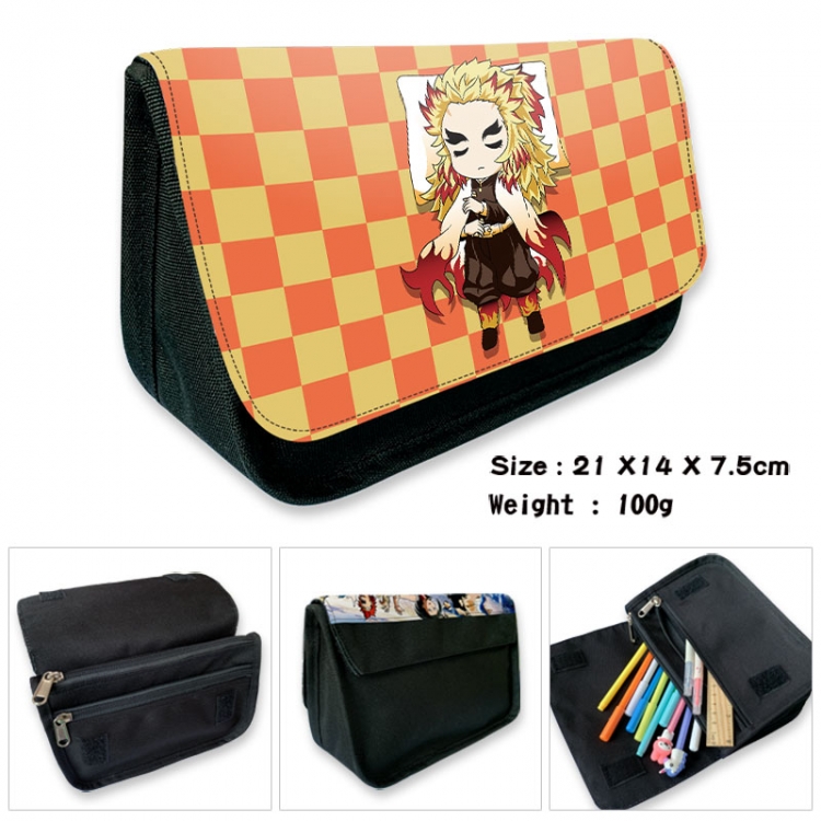 Demon Slayer Kimets Anime Velcro canvas zipper pencil case Pencil Bag 21×14×7.5cm