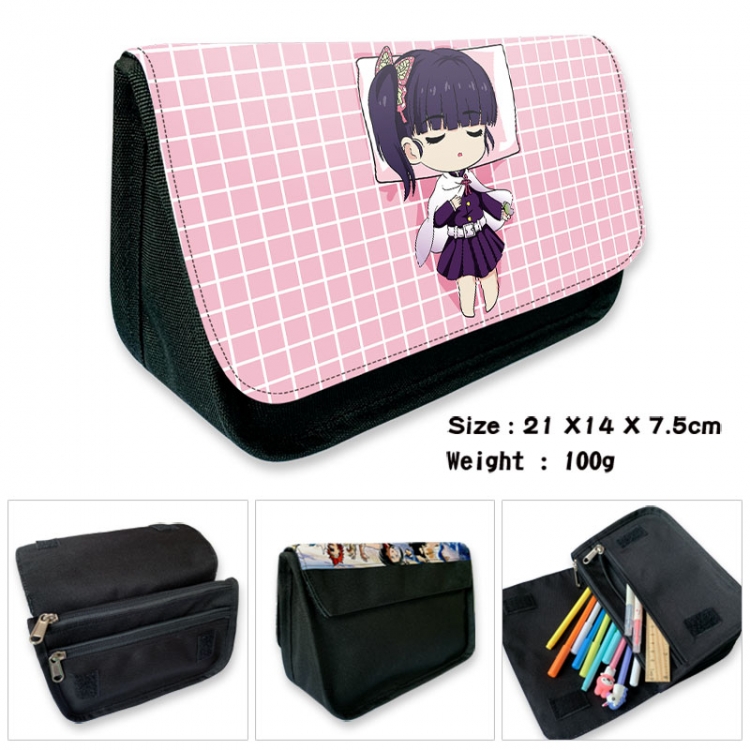 Demon Slayer Kimets Anime Velcro canvas zipper pencil case Pencil Bag 21×14×7.5cm