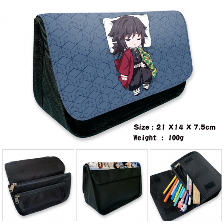 Demon Slayer Kimets Anime Velcro canvas zipper pencil case Pencil Bag 21×14×7.5cm