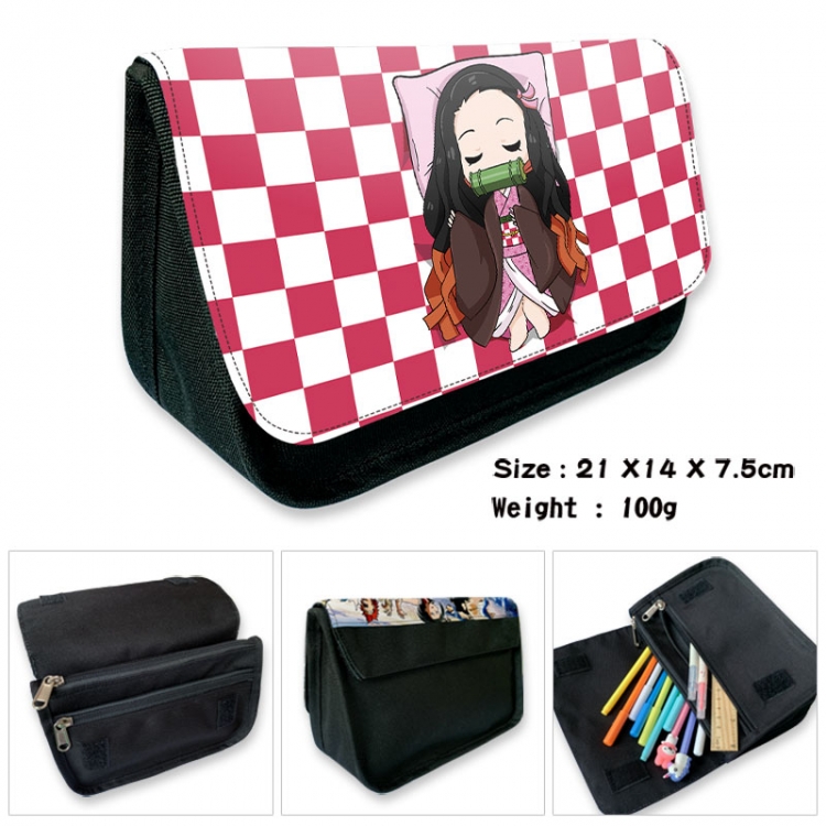 Demon Slayer Kimets Anime Velcro canvas zipper pencil case Pencil Bag 21×14×7.5cm