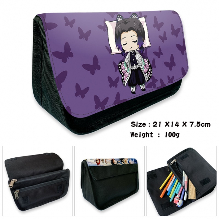 Demon Slayer Kimets Anime Velcro canvas zipper pencil case Pencil Bag 21×14×7.5cm