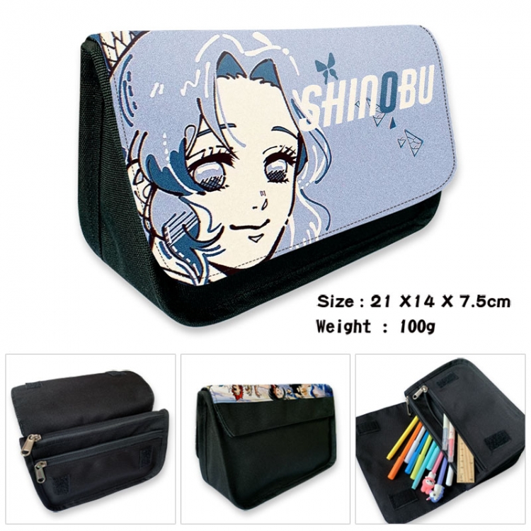 Demon Slayer Kimets Anime Velcro canvas zipper pencil case Pencil Bag 21×14×7.5cm