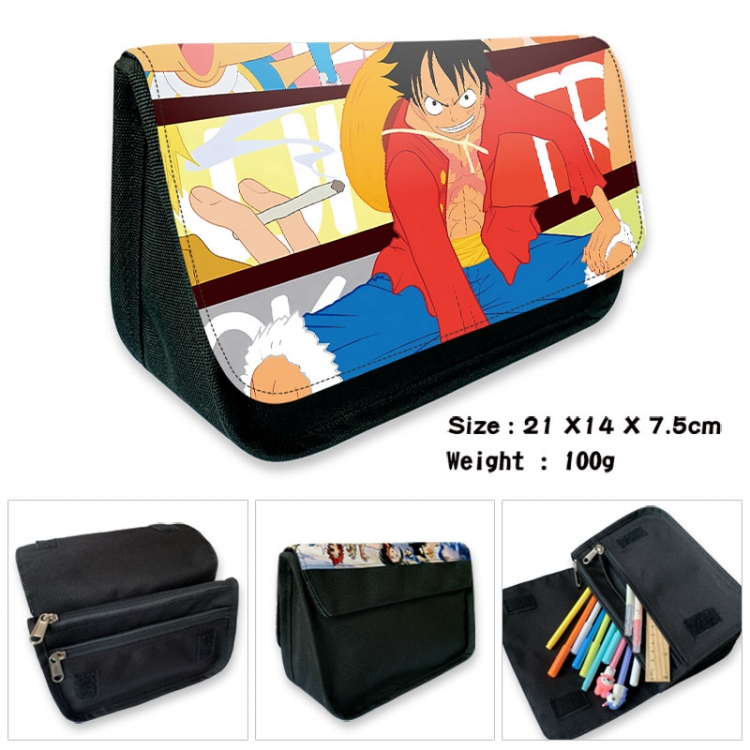 One Piece Anime Velcro canvas zipper pencil case Pencil Bag 21×14×7.5cm