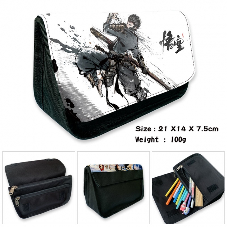 Black Myth Anime Velcro canvas zipper pencil case Pencil Bag 21×14×7.5cm