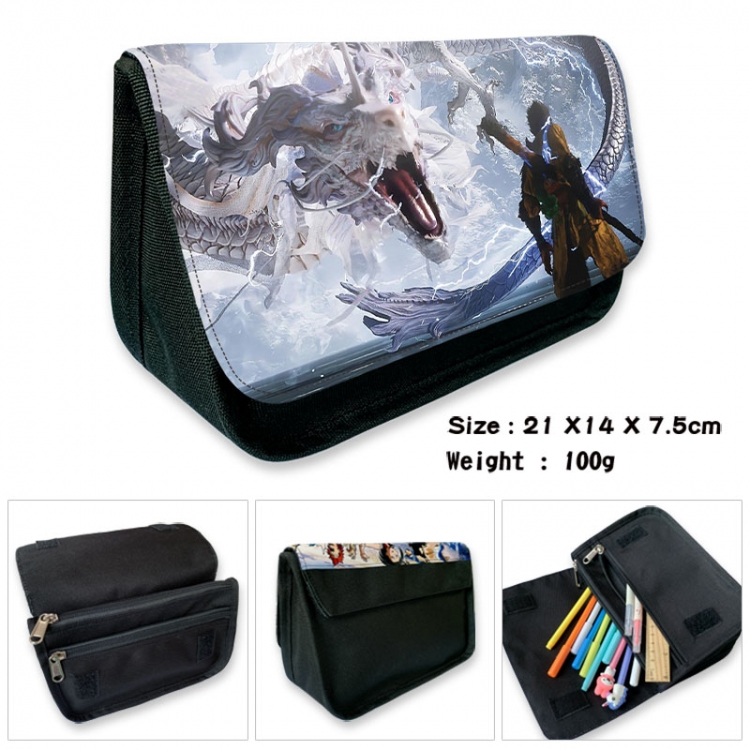 Black Myth Anime Velcro canvas zipper pencil case Pencil Bag 21×14×7.5cm