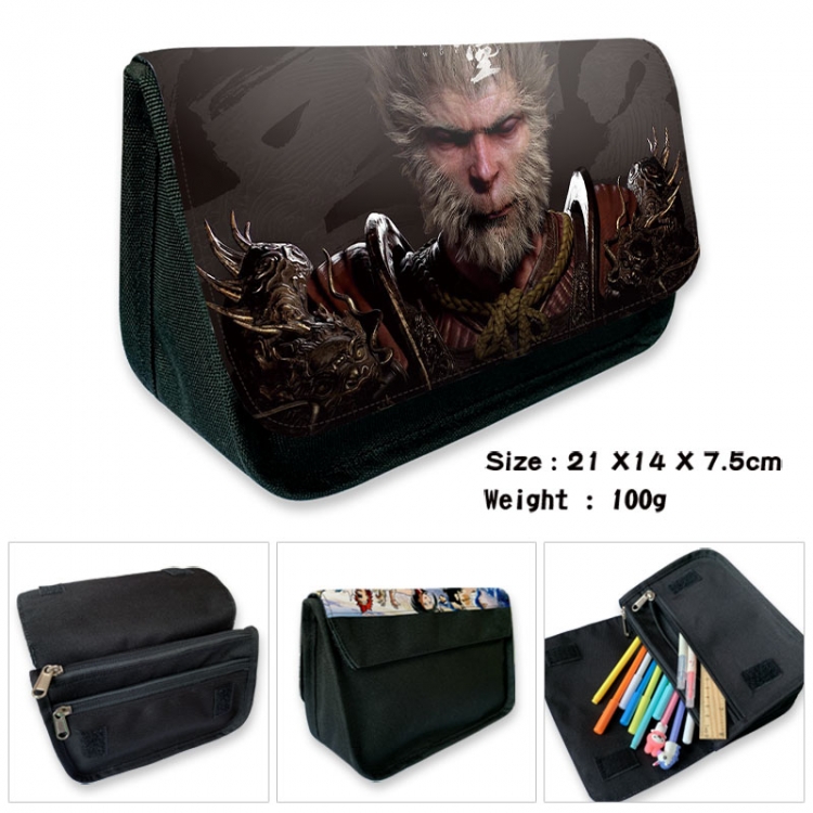 Black Myth Anime Velcro canvas zipper pencil case Pencil Bag 21×14×7.5cm