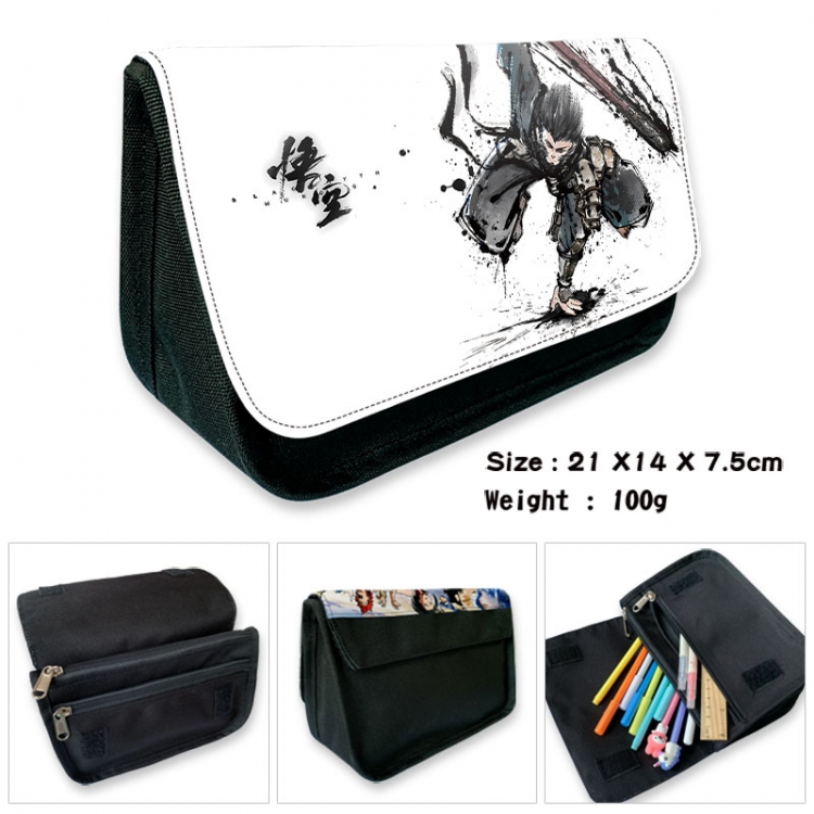 Black Myth Anime Velcro canvas zipper pencil case Pencil Bag 21×14×7.5cm