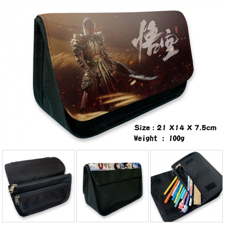 Black Myth Anime Velcro canvas zipper pencil case Pencil Bag 21×14×7.5cm