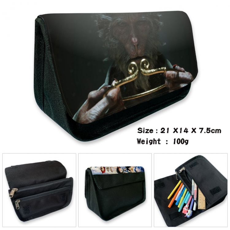 Black Myth Anime Velcro canvas zipper pencil case Pencil Bag 21×14×7.5cm