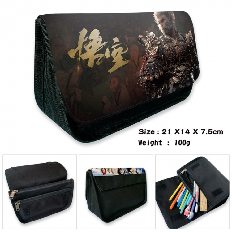 Black Myth Anime Velcro canvas zipper pencil case Pencil Bag 21×14×7.5cm