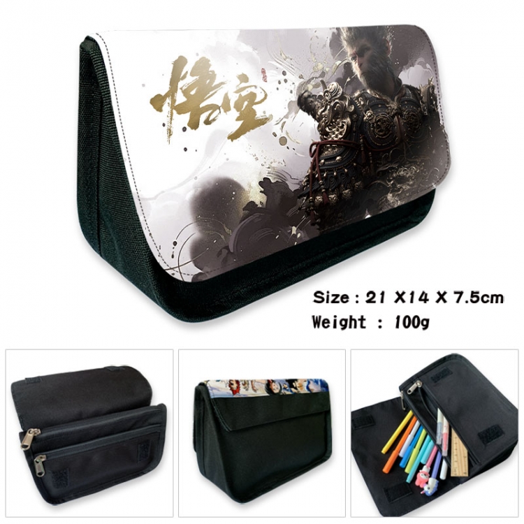 Black Myth Anime Velcro canvas zipper pencil case Pencil Bag 21×14×7.5cm