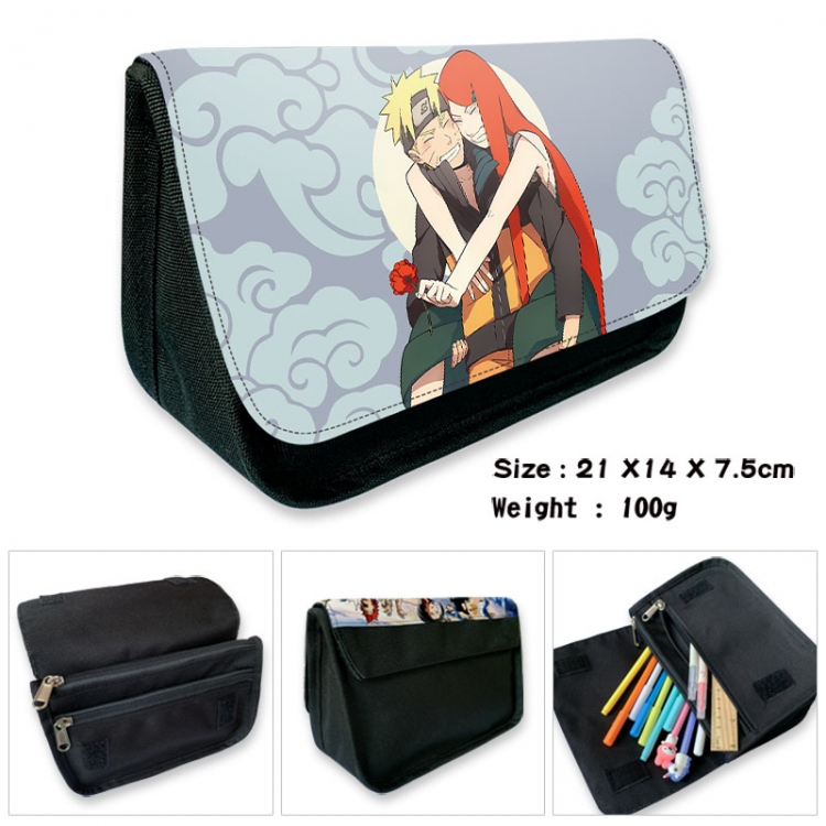 Naruto Anime Velcro canvas zipper pencil case Pencil Bag 21×14×7.5cm