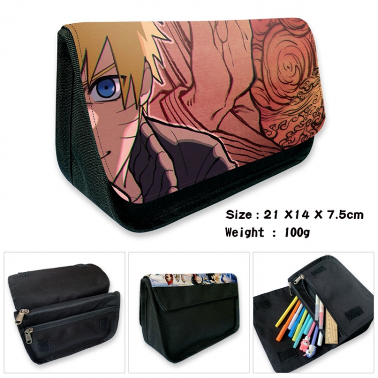 Naruto Anime Velcro canvas zipper pencil case Pencil Bag 21×14×7.5cm