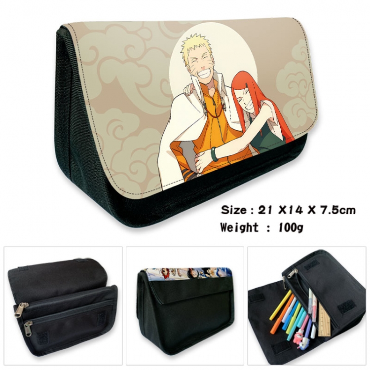 Naruto Anime Velcro canvas zipper pencil case Pencil Bag 21×14×7.5cm