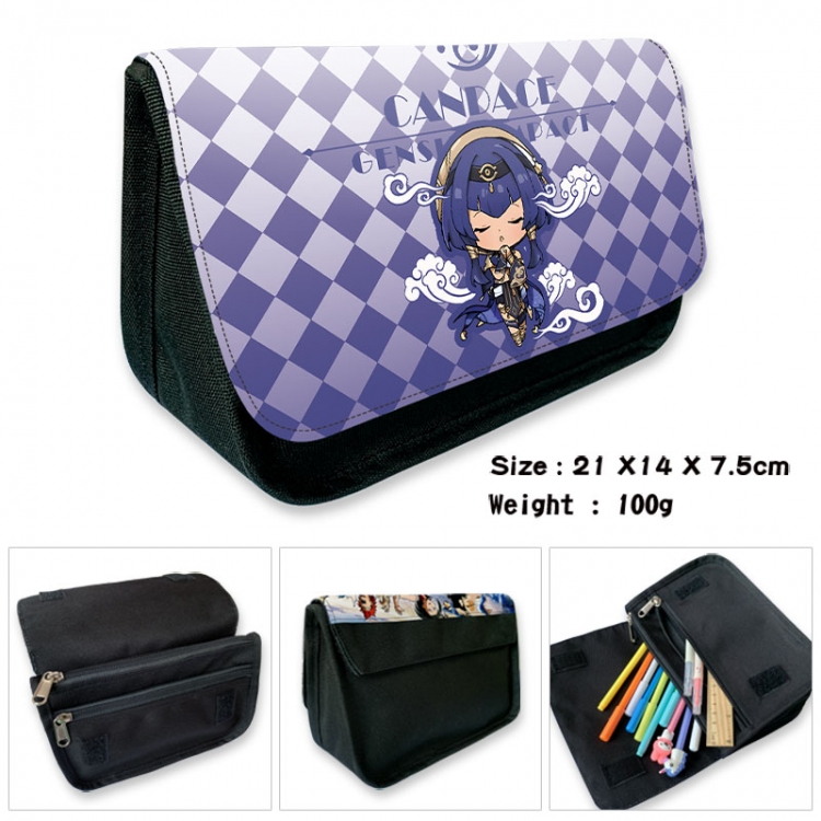 Genshin Impact Anime Velcro canvas zipper pencil case Pencil Bag 21×14×7.5cm