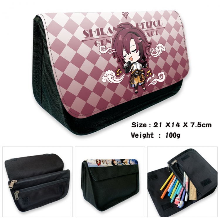 Genshin Impact Anime Velcro canvas zipper pencil case Pencil Bag 21×14×7.5cm