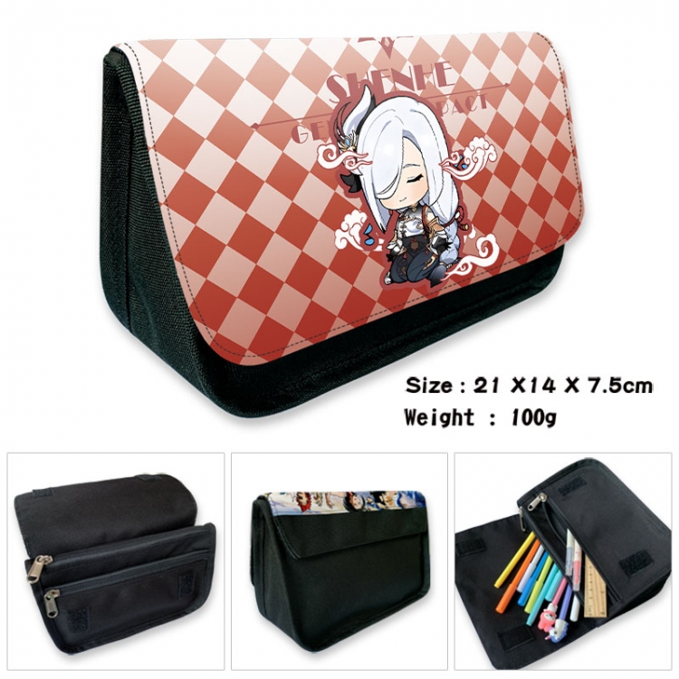 Genshin Impact Anime Velcro canvas zipper pencil case Pencil Bag 21×14×7.5cm