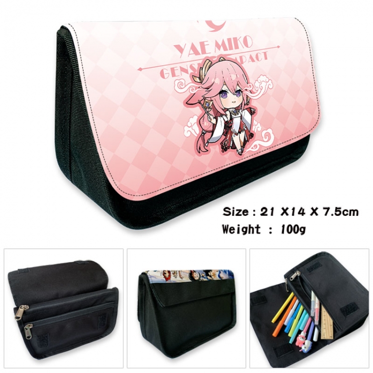 Genshin Impact Anime Velcro canvas zipper pencil case Pencil Bag 21×14×7.5cm