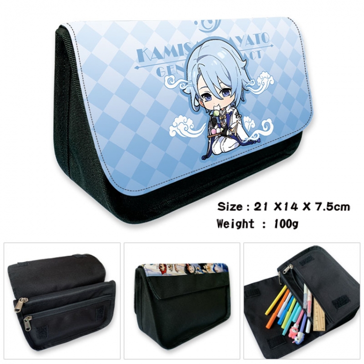 Genshin Impact Anime Velcro canvas zipper pencil case Pencil Bag 21×14×7.5cm