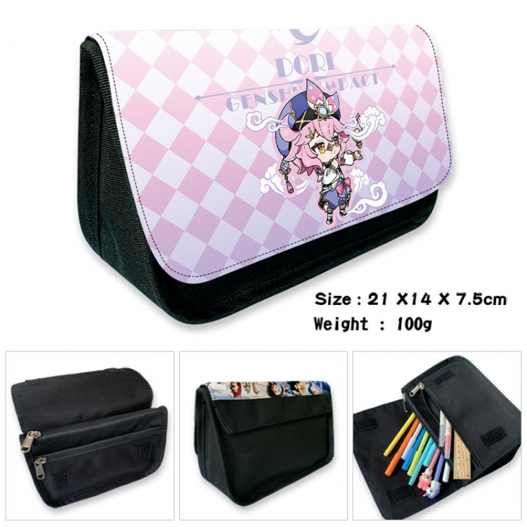 Genshin Impact Anime Velcro canvas zipper pencil case Pencil Bag 21×14×7.5cm