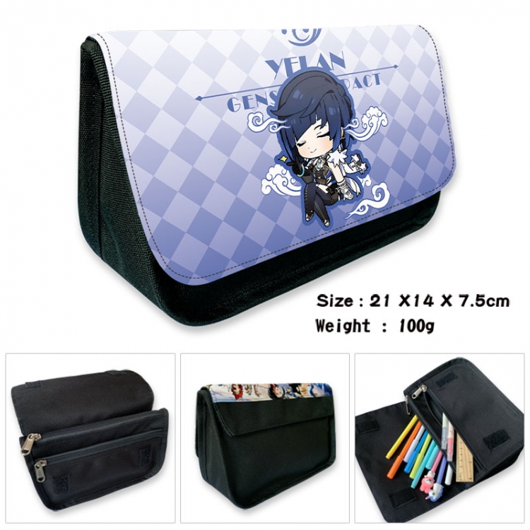 Genshin Impact Anime Velcro canvas zipper pencil case Pencil Bag 21×14×7.5cm