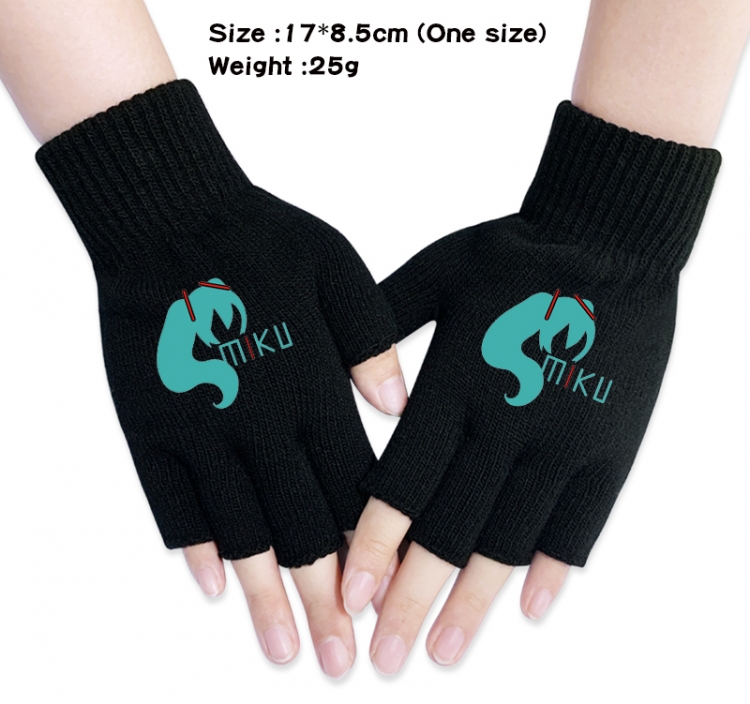 Hatsune Miku Anime knitted half finger gloves 17x8.5cm