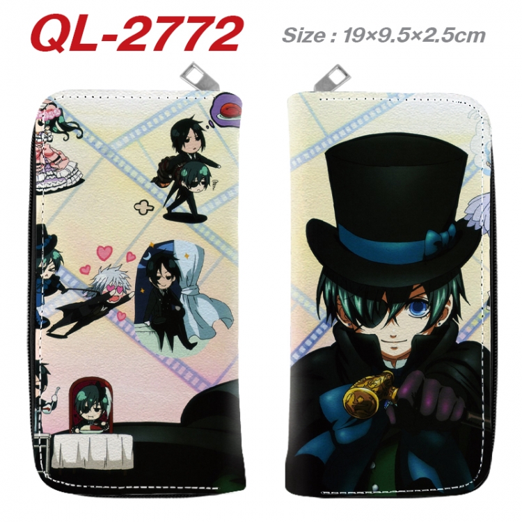 Kuroshitsuji Anime peripheral PU leather full-color long zippered wallet 19.5x9.5x2.5cm QL-2772