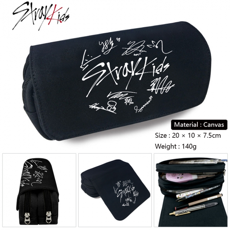 straykids Anime Multi-Function Double Zipper Canvas Cosmetic Bag Pen Case 20x10x7.5cm