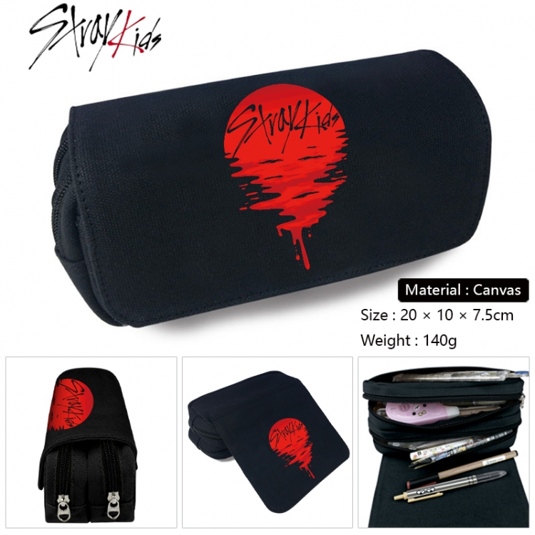 straykids Anime Multi-Function Double Zipper Canvas Cosmetic Bag Pen Case 20x10x7.5cm