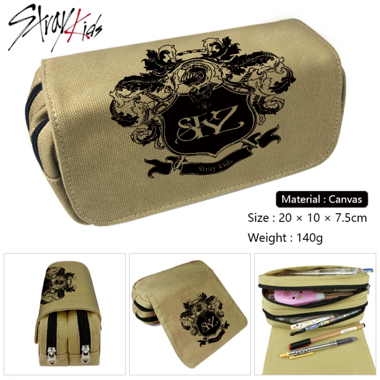 straykids Anime Multi-Function Double Zipper Canvas Cosmetic Bag Pen Case 20x10x7.5cm