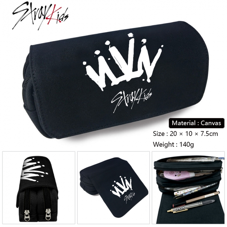 straykids Anime Multi-Function Double Zipper Canvas Cosmetic Bag Pen Case 20x10x7.5cm