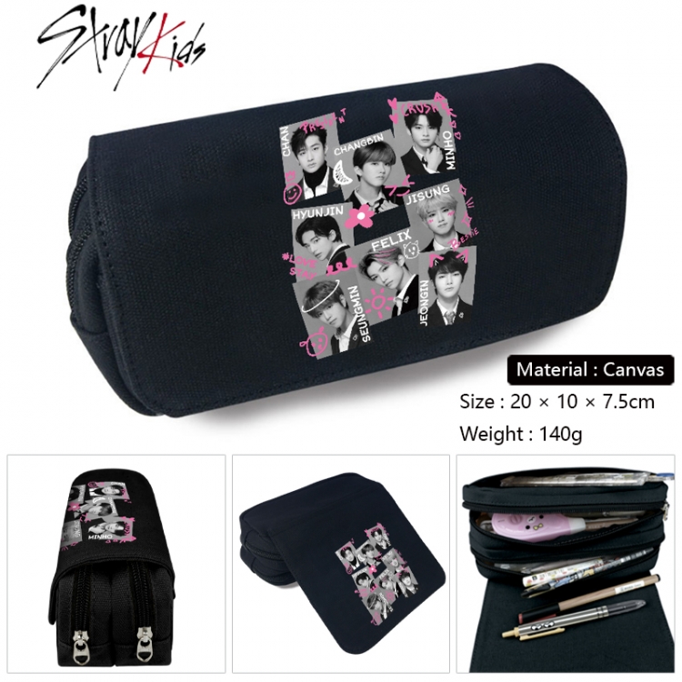 straykids Anime Multi-Function Double Zipper Canvas Cosmetic Bag Pen Case 20x10x7.5cm