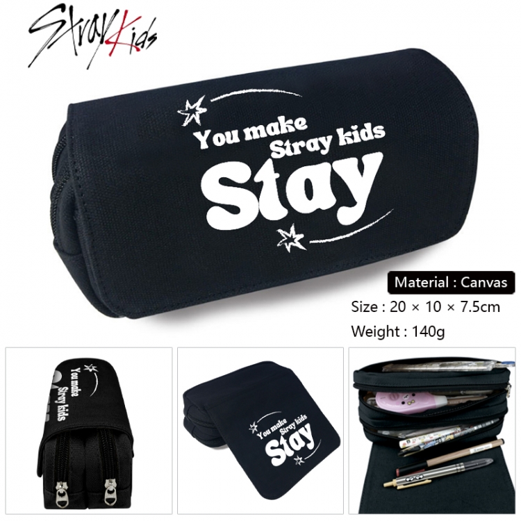 straykids Anime Multi-Function Double Zipper Canvas Cosmetic Bag Pen Case 20x10x7.5cm