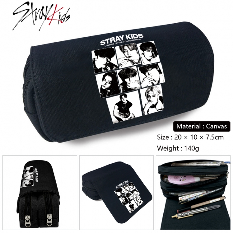 straykids Anime Multi-Function Double Zipper Canvas Cosmetic Bag Pen Case 20x10x7.5cm