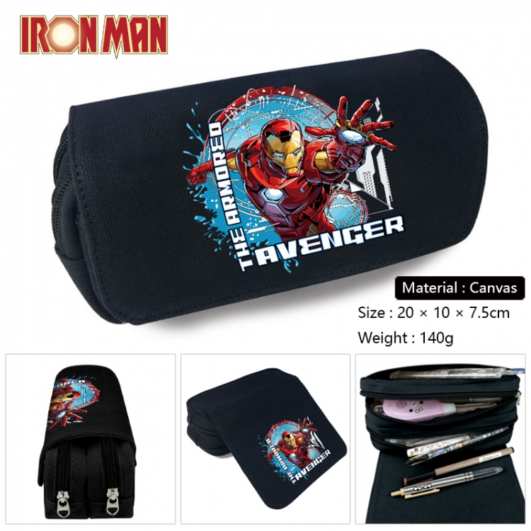 superhero Anime Multi-Function Double Zipper Canvas Cosmetic Bag Pen Case 20x10x7.5cm