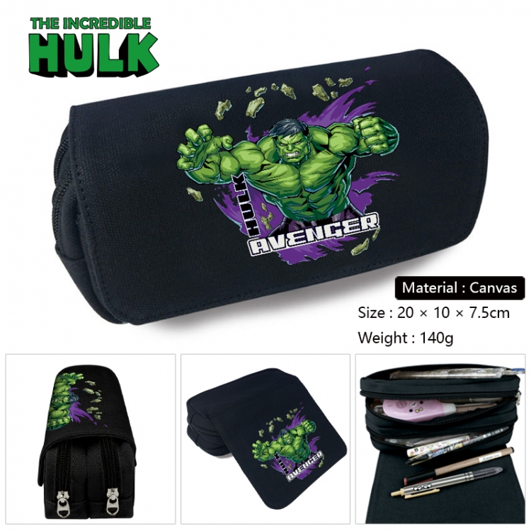 superhero Anime Multi-Function Double Zipper Canvas Cosmetic Bag Pen Case 20x10x7.5cm