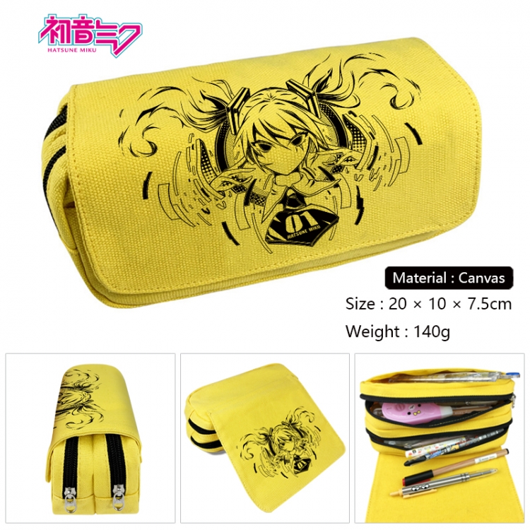 Hatsune Miku Anime Multi-Function Double Zipper Canvas Cosmetic Bag Pen Case 20x10x7.5cm