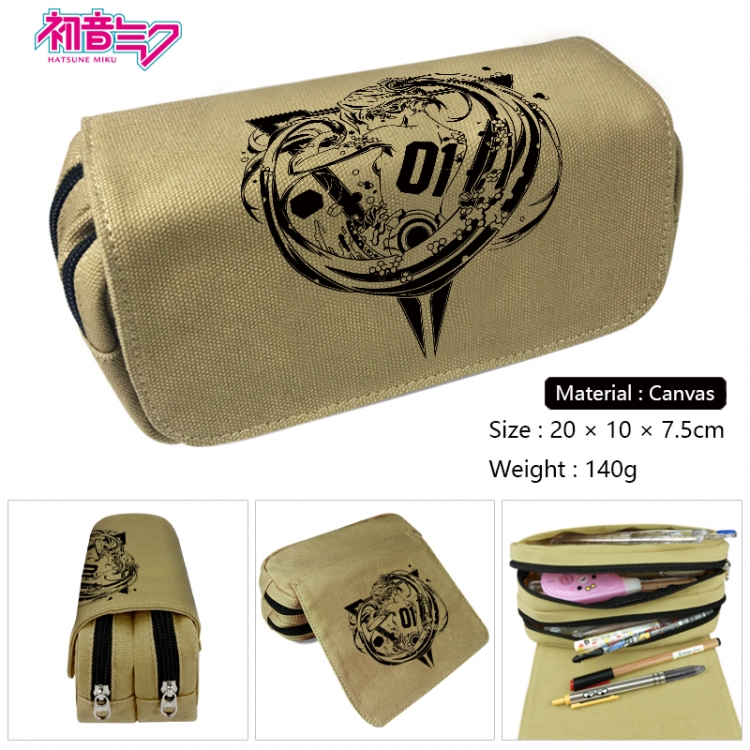 Hatsune Miku Anime Multi-Function Double Zipper Canvas Cosmetic Bag Pen Case 20x10x7.5cm