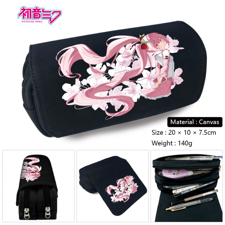 Hatsune Miku Anime Multi-Function Double Zipper Canvas Cosmetic Bag Pen Case 20x10x7.5cm