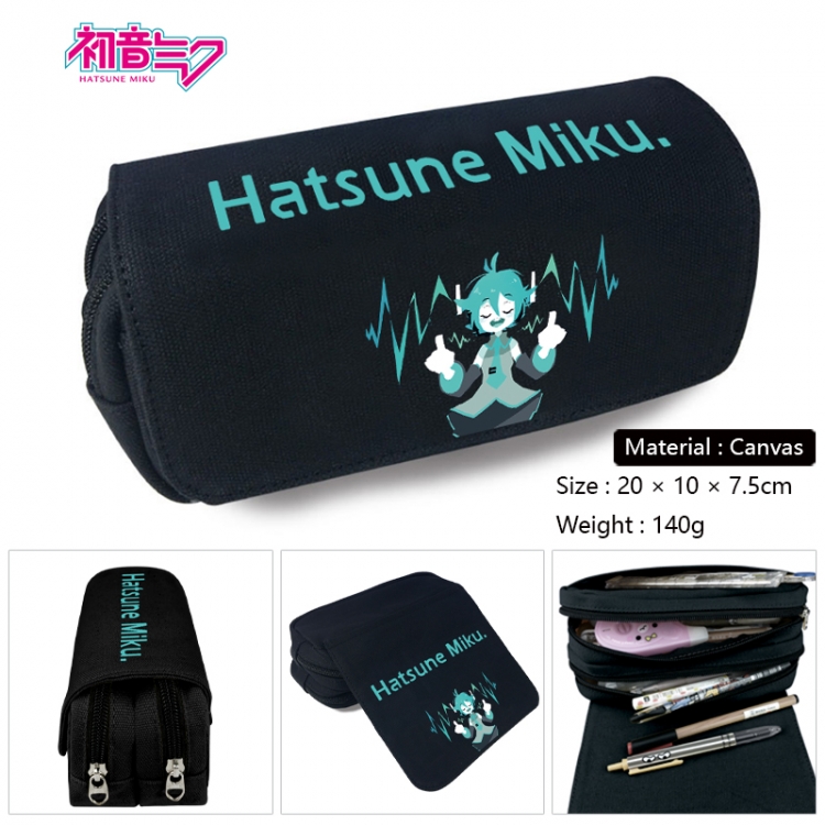 Hatsune Miku Anime Multi-Function Double Zipper Canvas Cosmetic Bag Pen Case 20x10x7.5cm