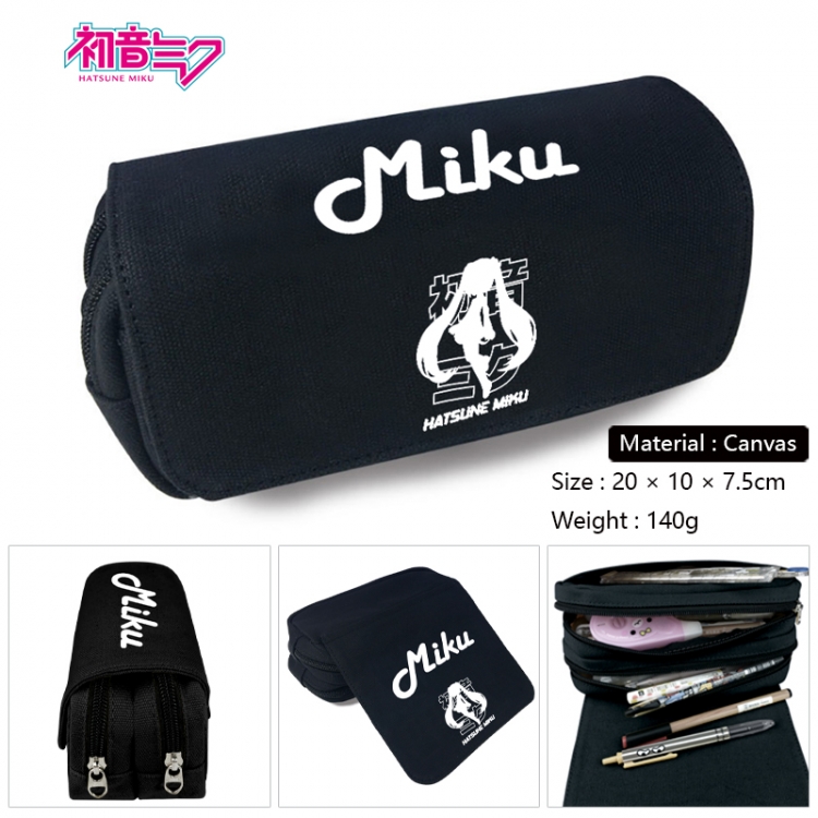 Hatsune Miku Anime Multi-Function Double Zipper Canvas Cosmetic Bag Pen Case 20x10x7.5cm