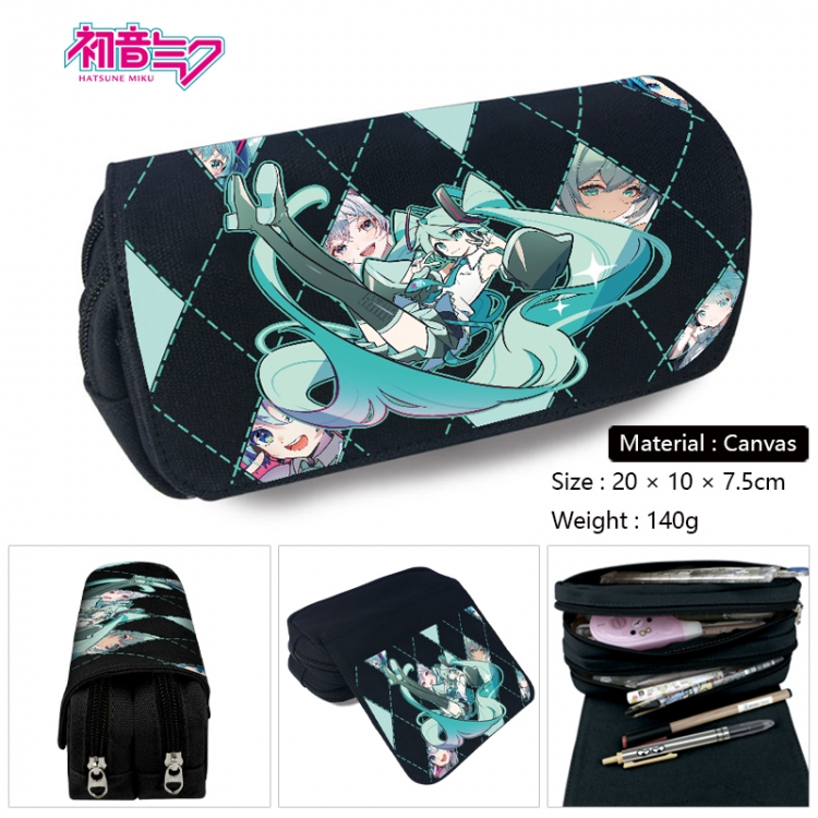 Hatsune Miku Anime Multi-Function Double Zipper Canvas Cosmetic Bag Pen Case 20x10x7.5cm