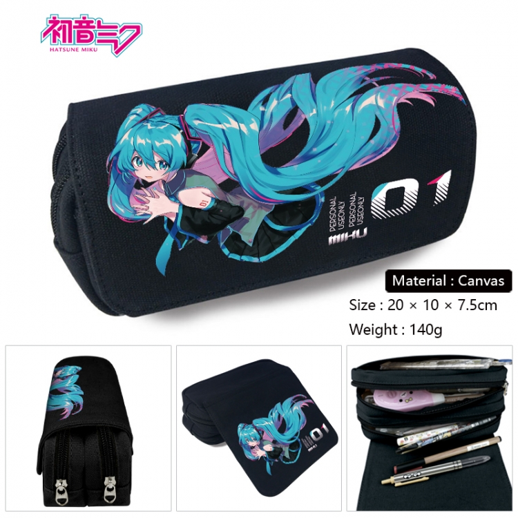 Hatsune Miku Anime Multi-Function Double Zipper Canvas Cosmetic Bag Pen Case 20x10x7.5cm