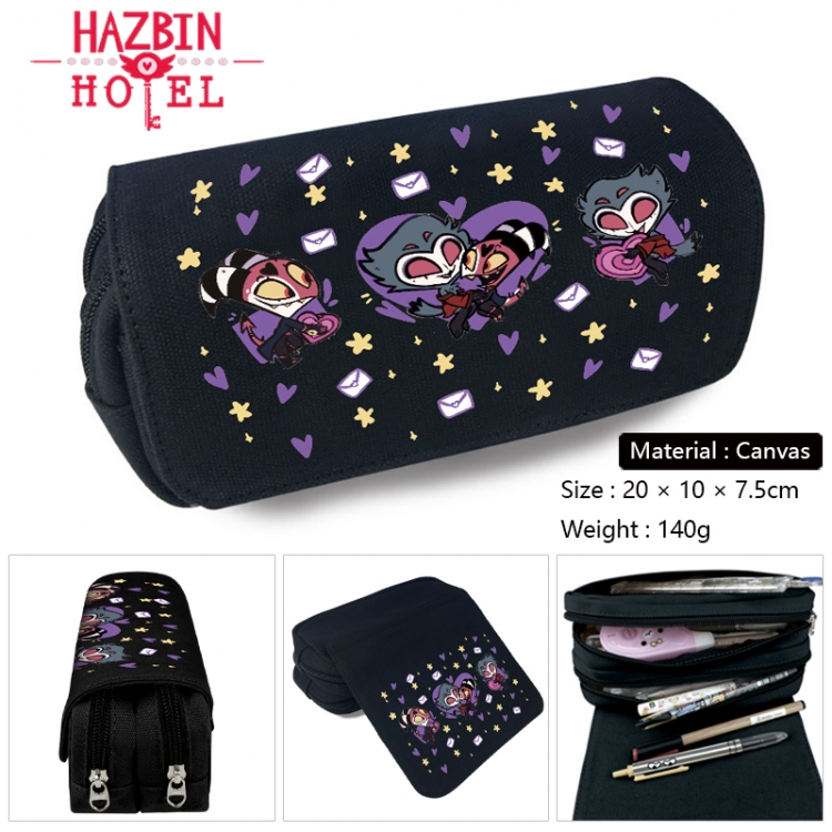 Hazbin Hotel Anime Multi-Function Double Zipper Canvas Cosmetic Bag Pen Case 20x10x7.5cm