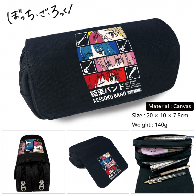 BOCCHI THE ROCK! Anime Multi-Function Double Zipper Canvas Cosmetic Bag Pen Case 20x10x7.5cm