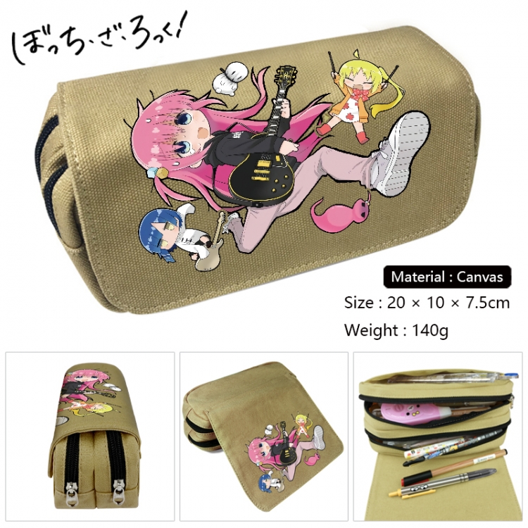 BOCCHI THE ROCK! Anime Multi-Function Double Zipper Canvas Cosmetic Bag Pen Case 20x10x7.5cm