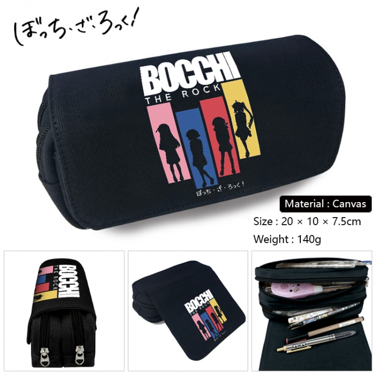 BOCCHI THE ROCK! Anime Multi-Function Double Zipper Canvas Cosmetic Bag Pen Case 20x10x7.5cm