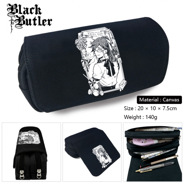 Kuroshitsuji Anime Multi-Function Double Zipper Canvas Cosmetic Bag Pen Case 20x10x7.5cm