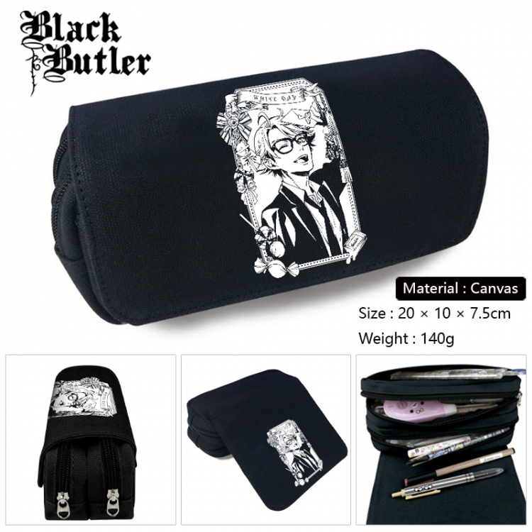 Kuroshitsuji Anime Multi-Function Double Zipper Canvas Cosmetic Bag Pen Case 20x10x7.5cm