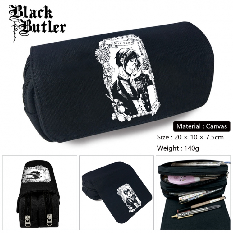 Kuroshitsuji Anime Multi-Function Double Zipper Canvas Cosmetic Bag Pen Case 20x10x7.5cm